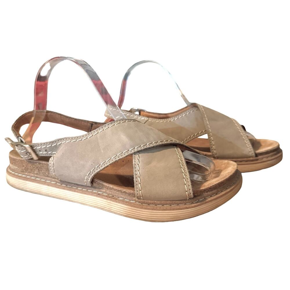 Clarks Arwell Sling Gray Leather Comfort Artisan Sandals Shoes Slingback sz 9 W